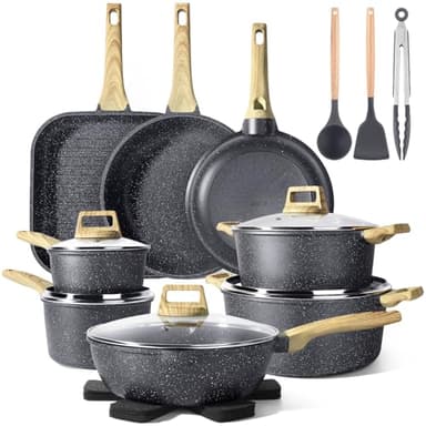 GiPP Juego de Sartenes y Cacerolas con Revestimiento Cerámico Antiadherente - 21 Piezas Inducción juego de Sartenes, Batería de Cocina Sin Sustancias Tóxicas, Apto Para Diferentes Tipos de Cocinas