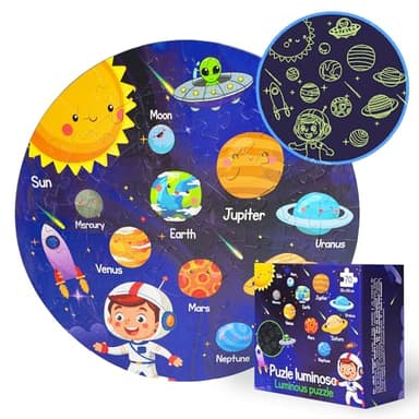 Puzzle Sistema Solar para niños (70 Piezas) - Puzzle 4 años y 5 6 7 8 - Juguetes niños 5 años - Juguetes Educativos Puzle Redondo XL Planetas Sistema Solar - Regalo niño puzle 5 años
