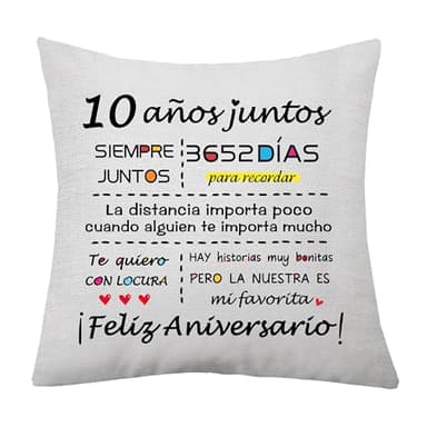 Boda Funda de Cojín para Esposa Marido 10 Años de Matrimonio Regalo para Parejas Padres Mamá Papá Abuela Abuelo Tío Tía Amigas Mujeres Hombres (10)