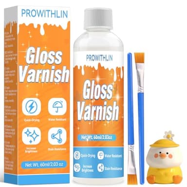prowithlin - Barniz Brillante para Arcilla Secado al Aire - Barniz para Arcilla, Cerámica, Pintura al Óleo, Madera - Resistente al Agua, Grietas y Rasguños - 60ml con 2 Pinceles