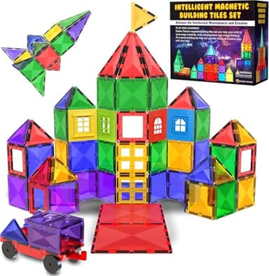 Juguete de Bloques de Construcción Magnéticos – Bloques Magnéticos Educativos Stem para Niños, Aprendizaje Creativo Sensorial Montessori para Bebés y Niños de 3+ Años – 57 Piezas