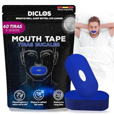 PACK 60 TIRAS BUCALES para Dormir. Mouth Tape for Sleeping. Cinta Bucal Antironquidos. Tapa Bocas para no Roncar. Tape Bucal. Cinta Boca para Dormir. Parches Boca Cerrada. (Azul con Orificio)