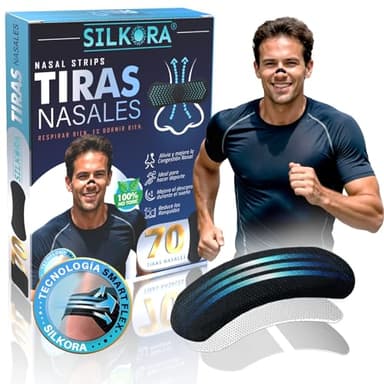 SILKORA® SUPER PACK PREMIUM 70 Tiras Nasales Deportivas. Tiras Nasales Antironquidos + Manual Del Sueño. Nasal Strips. Alivia la Congestión Nasal Para una Mejor Respiración.