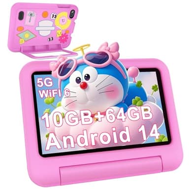 2025 Tablet Niños 7 Pulgadas Android 14, 10GB RAM + 64GB ROM (TF 1TB), WiFi 6, Bluetooth 5.0, 8-Core, 3500mAh, Control Parental, Doble Cámara, Certificado GMS, Tablet Niños con Funda EVA - Rosa