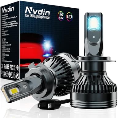 Nvdin bombilla h7 led 30000lm, lámpara de alta potencia para coche y moto, luz de 12v para luces largas o cortas, 6000k blanco intenso