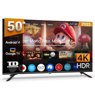 TD Systems - Smart TV 50 Pulgadas 4K Android 14, Control por Voz, televisión TDT 2025. Televisor con 3 años de Garantia - PRIME50K21GLE