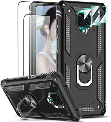 LeYi - Carcasa para Xiaomi Redmi Note 9 Pro/Note 9S/Note 9 Pro MAX con 2 Vidrio Templado y 2 Protectores de cámara, Anillo de Soporte Militar anticaída antigolpes rígida Armadura Funda de protección