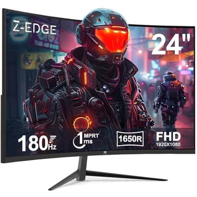 Z-Edge Monitor Gaming Curvo 24'' 180 Hz/165 Hz/144 Hz, FHD(1920x1080), 1ms, FreeSync, Pantalla PC LED con DP Cable, 1650R VA, Inclinación Ajustable, 300cd/m², HDMI2.1& DP1.4, 178° ángulo de visión