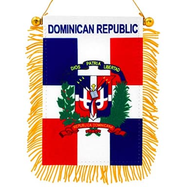 Anley 4 "X 6", la bandera colgando de la ventana de la República Dominicana - Bandera mini y decoración de espejo retrovisor - Flecos y doble cara - Bandera dominicana de vista trasera con ventosa