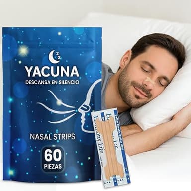 YACUNA- Tiras Nasales Antironquidos 60 uds – Anti Ronquidos para Dormir, Tiritas Nariz Deporte, Tiras Nasales para Dormir, Alivio de la Congestión y Respirar Mejor por la Nariz