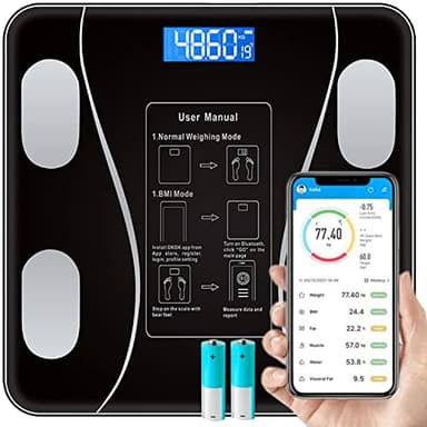 Retoo Báscula de grasa corporal Bluetooth, báscula de análisis corporal, báscula inteligente inteligente Bluetooth, báscula digital BMI con aplicación para smartphone, indicador de grasa corporal