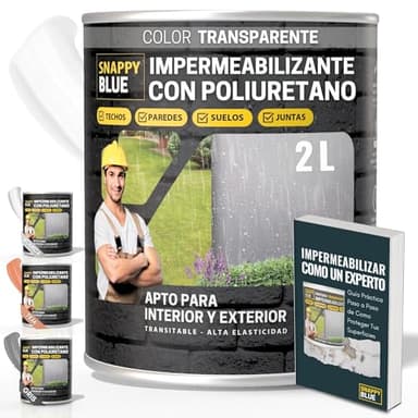 [2L] Revestimiento Sellador Impermeabilizante Híbrida con Poliuretano, Pintura Impermeable Definitivo Terrazas, Techos y Exteriores, Protección Fugas Goteras, + 3 Colores (Transparente, 2l)