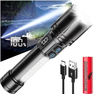 Shadowhawk Linterna Táctica Potente 1000000 Lumenes| Linterna Militar, Iluminación Doble(LED&COB), 7 Modos, Linterna LED Recargable Con función de pantalla LCD Para Camping/Emergency, Dual Interruptor