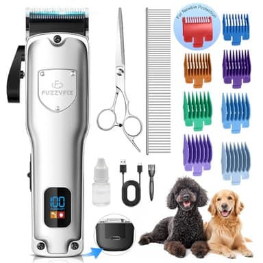 FuzzyFix Maquina Cortar Pelo Perros, Cortapelos para Perros con Cuchillas de Cerámica, Inalámbrico Máquina de Cortar Pelo Perro, Apta para Largo y Pelo Grueso