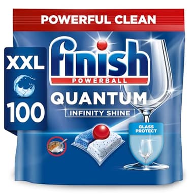 Finish Powerball Quantum All in 1 Pastillas para el lavavajillas todo en 1, limpieza profunda y brillo superior, 100 pastillas