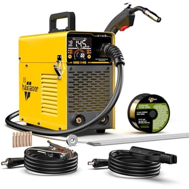 Haxiaoer 145A Soldador de Hilo Continuo Sin Gas 3 en 1 Máquina de Soldar MIG con ARC/Flux MIG/Lift TIG, Pantalla LED Digital Inteligente, Soldador Inversor Compacto