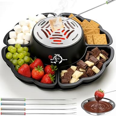 S'Mores Maker & Chocolate Fondue Set 2 en 1, kit de mesa para interiores, tostador sin llama con 4 bandejas desmontables y 4 tenedores para asar, para fiestas y regalos