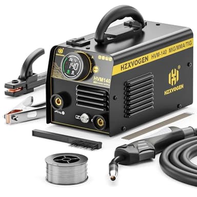 H HZXVOGEN Soldadora MIG 140A, 230V, máquina de soldadura MIG/Lift TIG/Soldadura con electrodo revestido, 3 en 1, con inversor IGBT sinérgico, portátil, sin gas, para principiantes (HVM140)