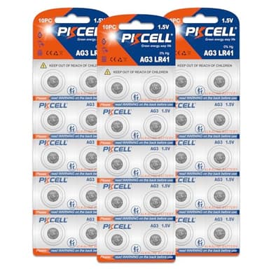 30 Piezas Pilas LR41 AG3 1,5V - Baterías Botón Alcalinas para Termómetro Digital, Reloj, Calculadora - Compatible con SR41, 392, G3, 384, PKCELL