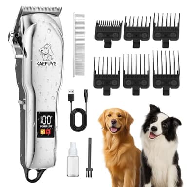 KAEFUYS Maquina Cortar Pelo Perros Recargable Bajo Nivel de Ruido Cortapelos Perros Profesional IPX7 con Pantalla LCD y 6 Peines Adecuados para Largo y Pelo Grueso