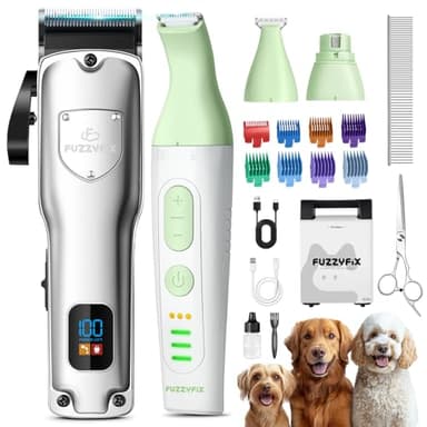 FuzzyFix Kit de Premium 4 en 1 Maquina Cortar Pelo Perros, impermeable Maquina de Cortar Pelo para Perros y Cortapelos para Patas de Perros