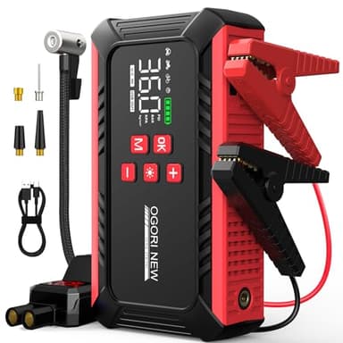 Arrancador de Baterias para Coche 6000A,OGORI NEW Arrancador de Coche con Compresor Aire Portatil(10L de Gasolina/8L de Diésel),Jump Starter con Modo Linterna de 3 LED