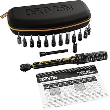 LEXIVON Llave Dinamométrica Bicicleta - Coche - Moto 1/4'' | 2~26 Nm, Juego de 15 Piezas de Puntas Hexagonales y Torx, Kit Profesionales Portátil para bici, Mountain Bike Tools (LX-191)