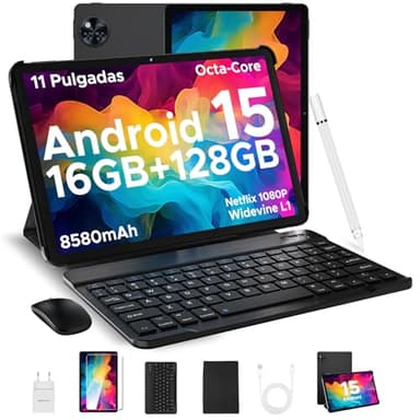 DOOGEE U11 Tablet 11 Pulgada 2025, Andriod 15 Tablet con Teclado, 16GB RAM+128GB ROM(2TB TF) 8580mAh, Tableta para niños T606 Octa-Core, 7.9mm Cuerpo metálico, 13MP Camera, Widevine L1/Face ID/BT5.0