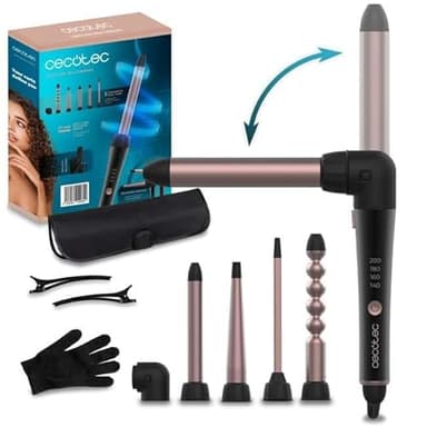 Cecotec Rizador de Pelo Multicabezal SurfCare MultiWaves, 5 Cabezales, Revestimiento cerámico, Temperatura regulable, 140 a 200º, Guante térmico, Estuche, 2 Clips, Cabezal especial 90º