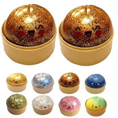 2x Dumplings Squishy, Dumpling Squishy Sorpresas Con Brillo, Dumplings Juguete, Juguete Sensorial De Bola De Masa Gigante Con Purpurina | Niños Y Adultos Glitter Dumpling Squish Con Vaporera【7x9,5 Cm】