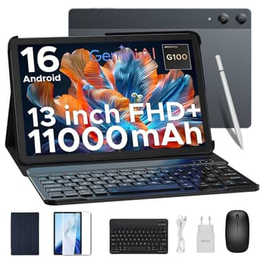 DOOGEE Tab E3 Pro Android 16 Tablet con Teclado y Lápiz, 11000mAh Tablet 13 Pulgadas 32GB+256GB, 4G LTE+5G WiFi, Helio G100 Gemini AI Octa Core, Widevine L1/ 13MP+8MP/GMS Tableta PC con Ratón y Funda