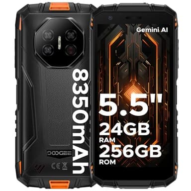DOOGEE Fire 3 Ultra Movil Irrompible Android 15, 5.5" HD+ 8350mAh Batería Móvil Rugerizado, 24GB+256GB/2TB Octa-Core T7200, 16MP+8MP, IP68, Face ID/Huella Dactilar/OTG/NFC/Dual SIM 4G Móvil Resistente