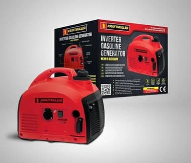 Kraft Muller Generador Inverter de Gasolina Portátil, 1,5KVA Nominal, 2,0KVA Máx, Motor 2T 1,1kW, Tanque 2,5L tipo Maleta de bajo consumo
