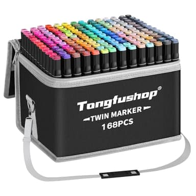 Tongfushop Rotulador de 168 Colores, Rotuladores Alcohol Doble Punta, 2S Secado Rápido Marcadores Permanente con Bolsa de Almacenamiento y Espaciador para, Adultos Bocetos, Cómics, Colorear