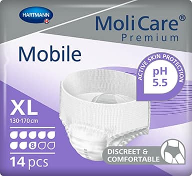 MoliCare Mobile: Pañales para Adultos con Incontinencia Severa, Ropa Interior Absorbente para Hombres y Mujeres, 8 gotas, talla XL, 14 unidades
