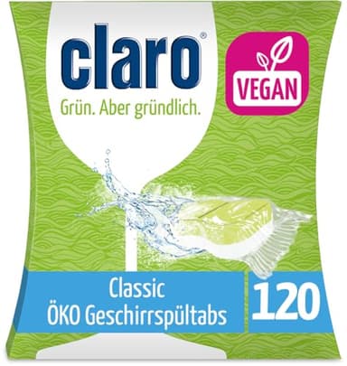 claro Classic eco pastillas lavavajillas - 120 pastillas lavavajillas - sin fosfatos, ecológico y vegano - película hidrosoluble