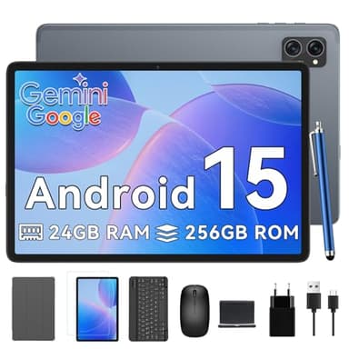 TABWEE T20 Tablet Android 15 con Teclado - 24GB RAM+ 256GB ROM(2TB TF), Octa-Core, 5000 mAh, 8MP+5MP, Gemini AI, Widevine L1, 5G WiFi, GPS, Face ID, Port Jack 3.5mm, Tablet 10 Pulgadas