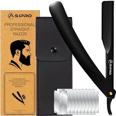 ASIPRO Navaja Afeitar Barbero Profesional con (20 Cuchillas Simples)10 Cuchillas de Afeitar Doble Filo y Funda Protectora Kit/Set Afeitado Hombre Navaja Peluqueria Professional Clásica Navaja Barbero