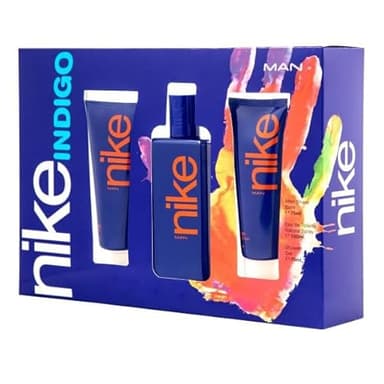 NIKE - Indigo Colonia 100 ml + Gel de Baño 75 ml + After Shave 75 ml, Estuche de Regalo Hombre, Eau de Toilette Natural y Masculina, Aroma Frutal Amaderado, Fragancia Juvenil, Cautivadora y Duradera