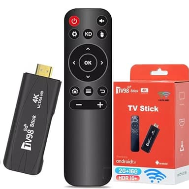 Android TV Stick 4K Mini Smart TV Box DDR4 2GB RAM 16GB Quad-Core 64bit Dual 2.4G/5G WiFi HDR10+ Ultra USB HD Smart TV STICK Box Streaming Media (16G)