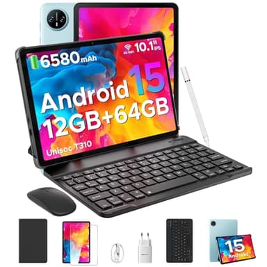 DOOGEE Tab A9 Android 15 Tablet 10 Pulgadas para Niños, Tablet con Teclado y Lapiz, 6580mAh, 12GB RAM+ 64GB ROM, Cámara Principal 8MP, Altavoces Duales, Face ID,Tablets PC con Funda & Raton 2025