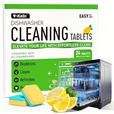 Pastillas limpiadoras y desodorizantes para lavavajillas, paquete de 24 descalcificadores de limpieza profunda, resistente y séptico, elimina grasa y acumulaciones