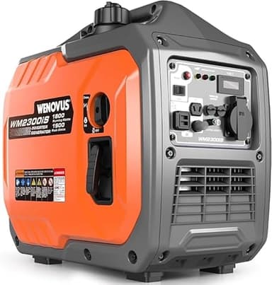 WENOVUS Generador Electrico Gasolina 1900W Generador Inverter Silencioso Motor de 4 Tiempos Portátil con USB y Tomas de 230V y Tanque 4.5L Pantalla LED para Camping Autocaravan Apagón.