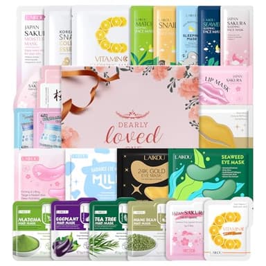 Kit de Mascarillas Faciales, 24 piezas Cuidado Facial Adolescente Kit Regalo, con Mask Facial + Mascarillas Faciales Nocturnas + Mascarillas de Barro + Cremas + Parches Ojos + Parches Labiales