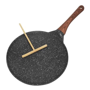 Jomdjmskes Sarten Crepes, 26.5 cm Tortitas con Distribuidor Masa, Sartén para Crepes Induccion, Revestimiento Antiadherente Sartén Pancake, Apto para Todo Tipo Cocinas, Libre de PFOA, Negro