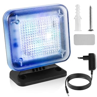 Simulador de TV con 12 LED y 3 programas seleccionables, simulador de TV falso, eficiente energéticamente con temporizador, completo con adaptador de red, para uso como protección antirrobo, color
