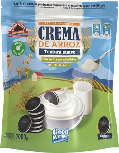 MAX PROTEIN - Crema de Arroz - Crema de Arroz Fitness 1000g – Fuente de Carbohidratos de Máxima Calidad para Masa Muscular – Ideal Pre Entreno y Post Entreno – Vegana y Sin Lactosa – BlackMax
