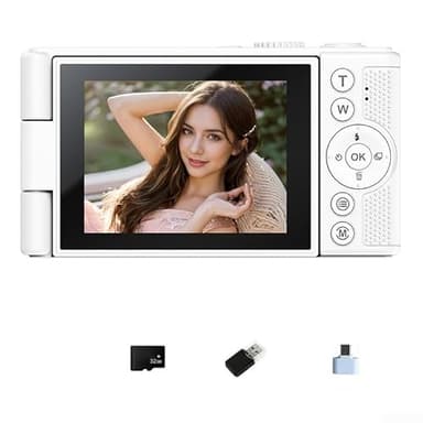 MeevrgR Cámara digital 4K con resolución de 64MP, zoom digital de 18X y pantalla abatible de 180°, calidad de video profesional para entusiastas de la fotografía y vloggers (blanco 32G)