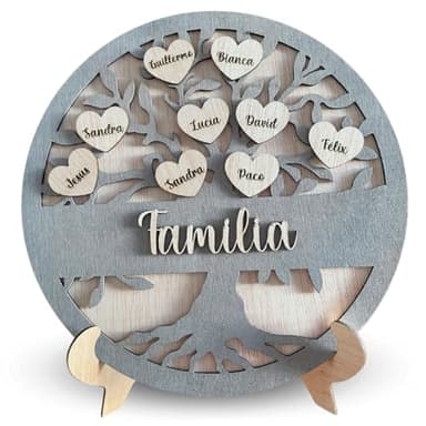 Amaisso® Arbol de la Vida Personalizado Decoracion del Hogar - Arbol Genealogico Familia con Nombres de Madera, Un Regalo para Toda la Vida, Ideal para Aniversarios, Bodas de Oro, Abuelos, Madres