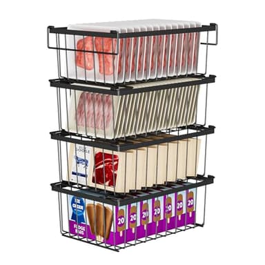 Vankarr 4 Piezas Organizador Congelador Cestas Apilables Para Congelador Metal Organizador de Congeladors Con Asas Y Fondo Antideslizante Metal Organizadores Arcon Congelador